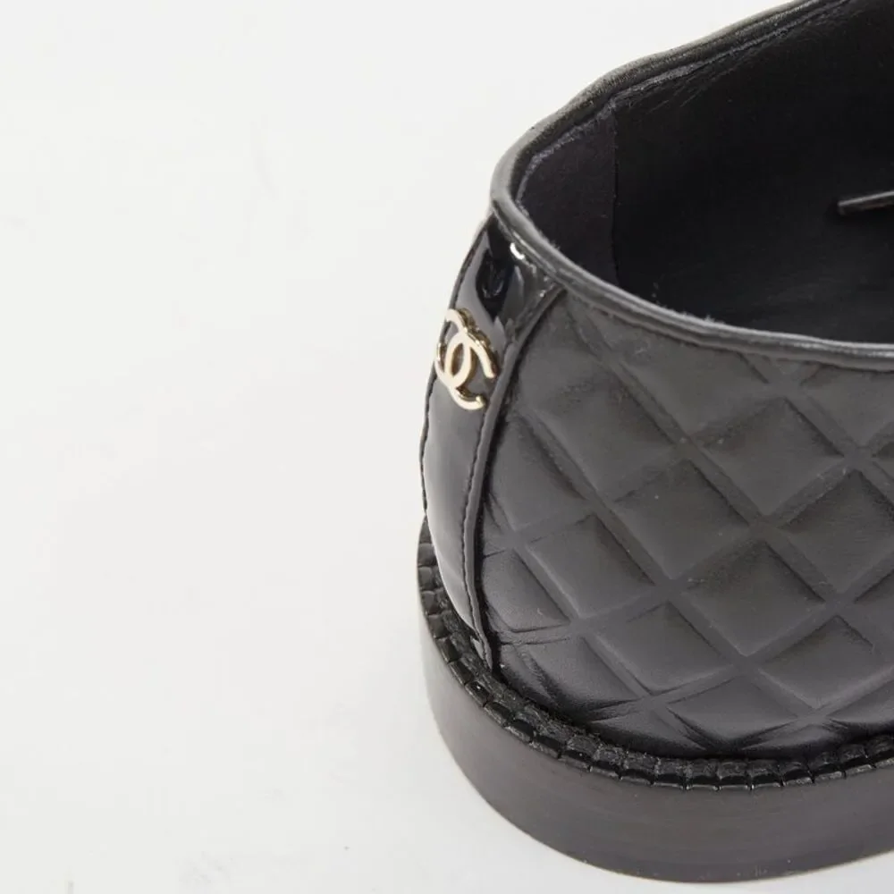 CHANEL 2017 Paris Havana black matelasse quilted panel derby oxfords EU38.5C